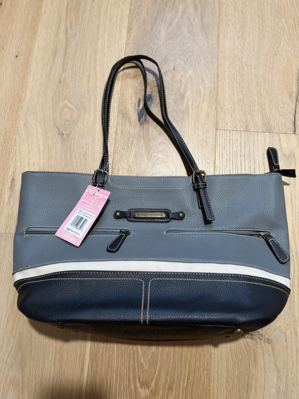 Stone Mountain Zip Closure Pebble Talia Shoulder Tote Leather 3 Tone Gray Bone